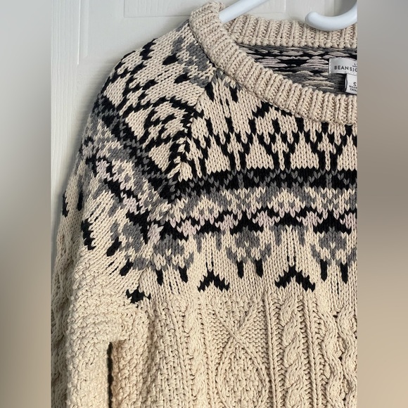 LL Bean Signature Cream Cable Knit Sweater Fair Isle Size S - Picture 8 of 15
